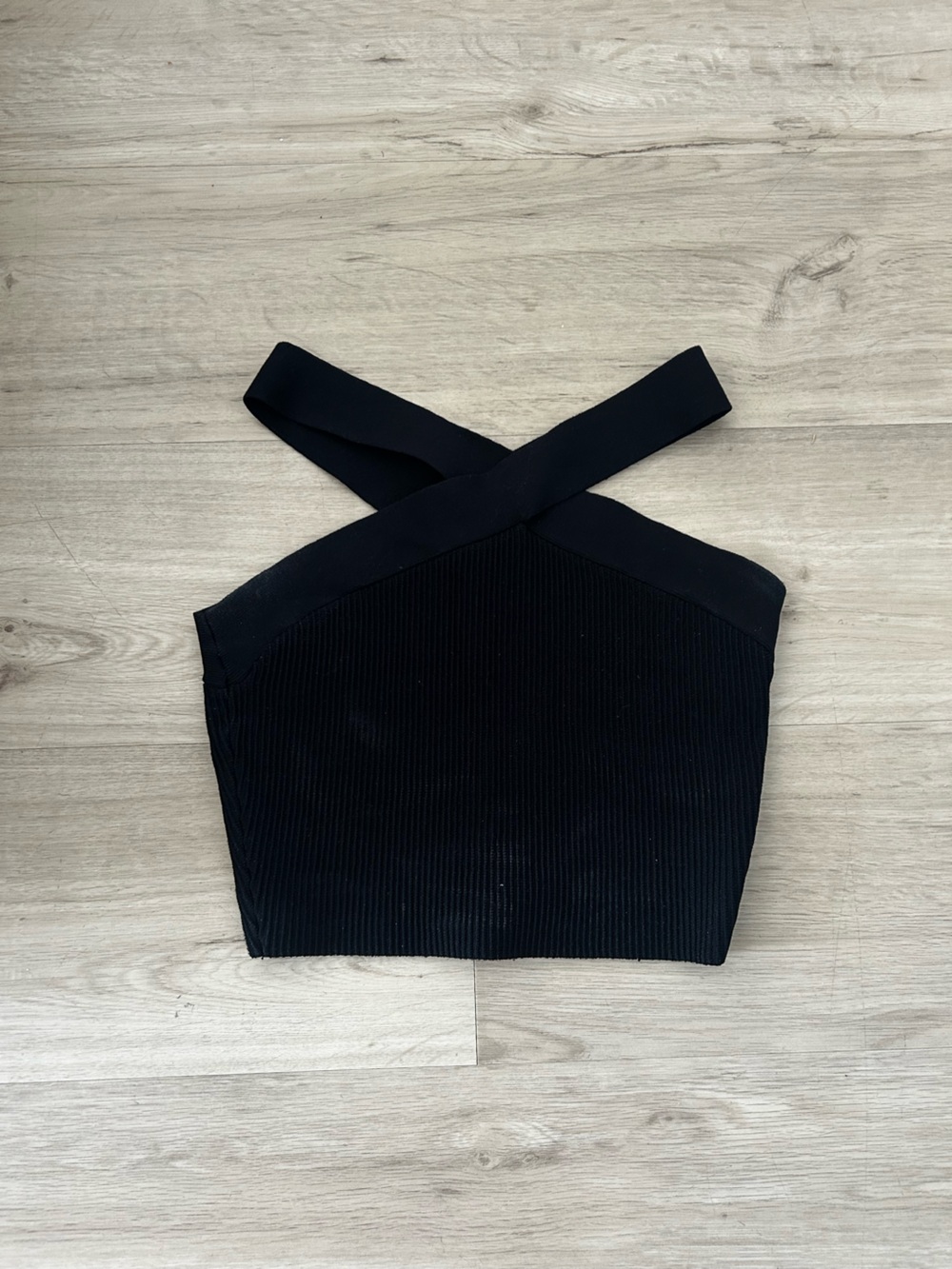 Babaton Black Contour Knit Cross-Back Crop Top
